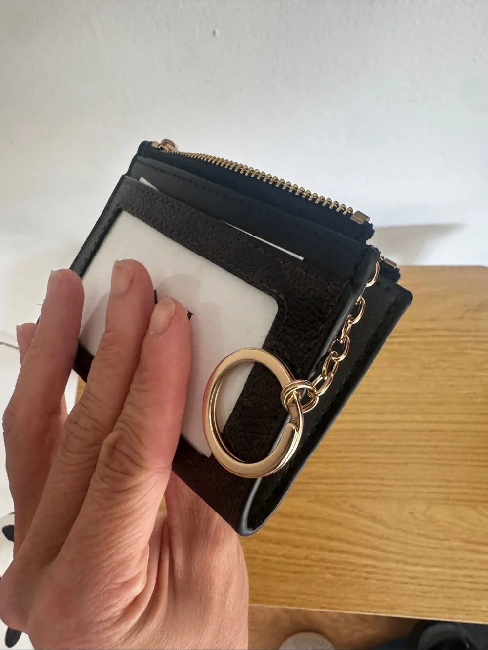 Coach Black Signature Card & Zip Coin Holder with Gold Logo - Picture 3 of 4